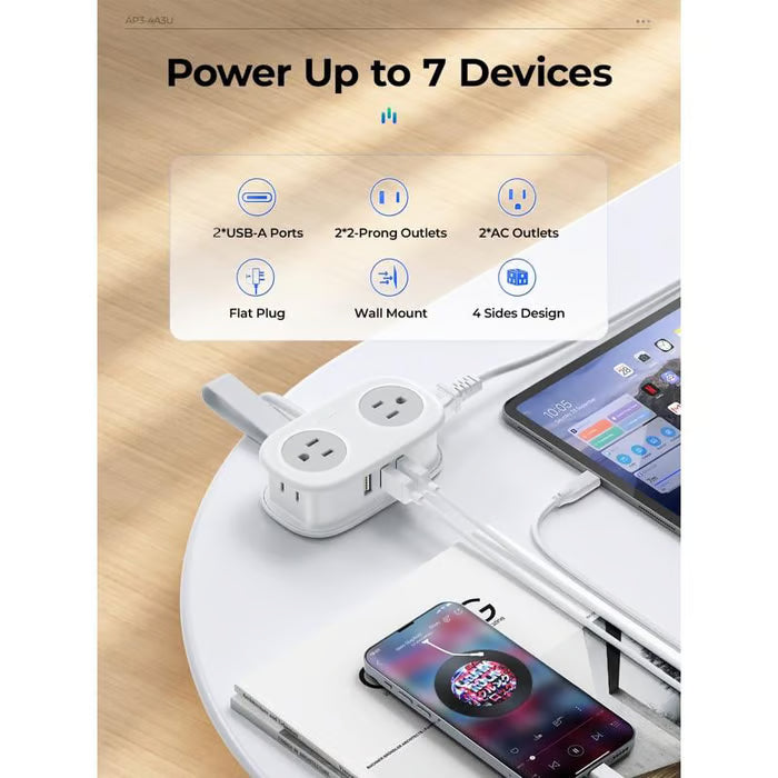 Travel Power Strip, ORICO 4 Outlets 2 USB Ports (1 USB C) with 4FT Wrapped Short Extension Cord Small Power Strip
