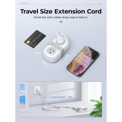 Travel Power Strip, ORICO 4 Outlets 2 USB Ports (1 USB C) with 4FT Wrapped Short Extension Cord Small Power Strip