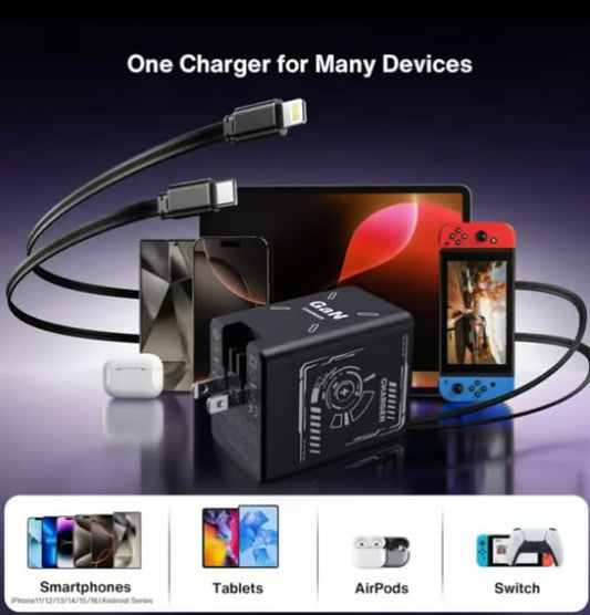 2-in-1 GaN PD3.0  Charger with Retractable Cables